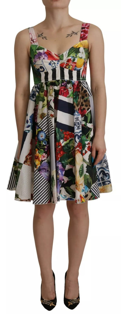 Dolce & Gabbana Mehrfarbiges Mini-Schlagkleid aus Popeline mit Blumenmuster
