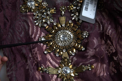 Dolce & Gabbana Violett Viskose Kristall A-Linien-Kleid