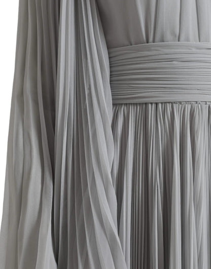 Dolce & Gabbana Hellgraues langes Maxikleid aus Polyester mit Falten