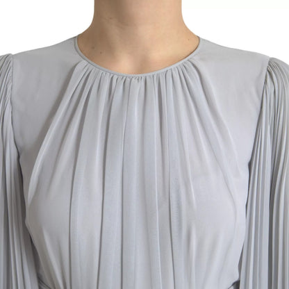 Dolce & Gabbana Hellgraues langes Maxikleid aus Polyester mit Falten
