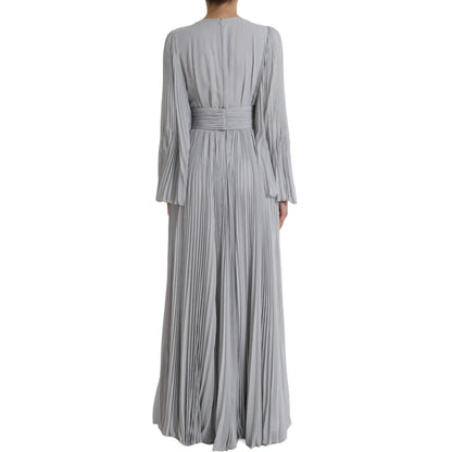 Dolce & Gabbana Hellgraues langes Maxikleid aus Polyester mit Falten