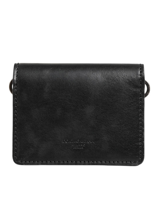 Dolce & Gabbana Schwarzes Leder Bifold Kartenhalter Herren Münze Geldbeutel Schlüssel Clip Brieftasche