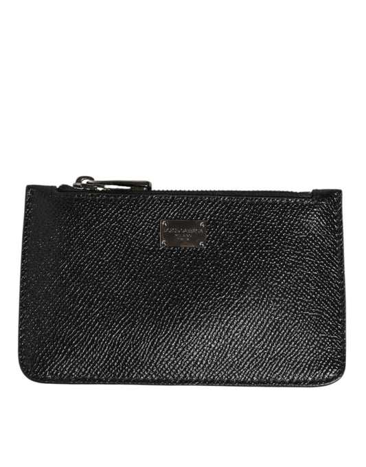 Dolce & Gabbana Schwarzes Leder Kette Link Mens Coin Purse Key Clip Holder Wallet