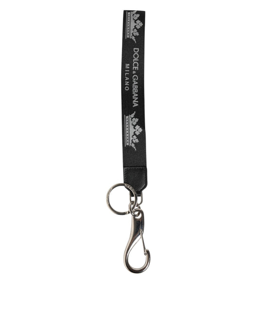 Dolce & Gabbana Schwarz Silber Nylon DG Krone Herrenhalter Schlüsselanhänger Schlüsselanhänger