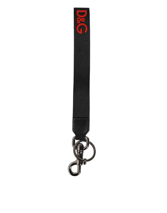 Dolce & Gabbana Schwarz Rot Logo Polyester Messing Halter Schlüsselanhänger Schlüsselanhänger