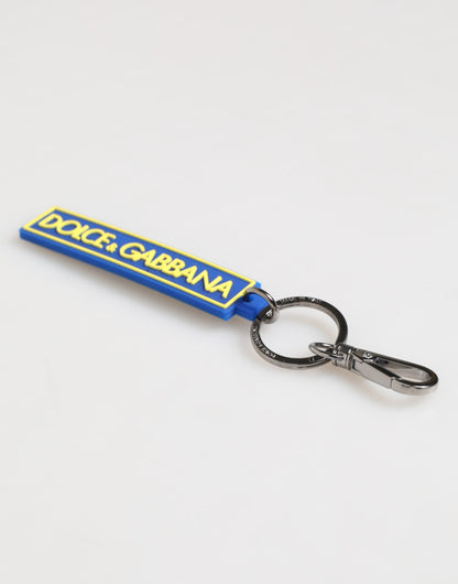 Dolce & Gabbana Blau Gelb DG Gummi Logo Silber Herrenschlüsselanhänger Schlüsselanhänger