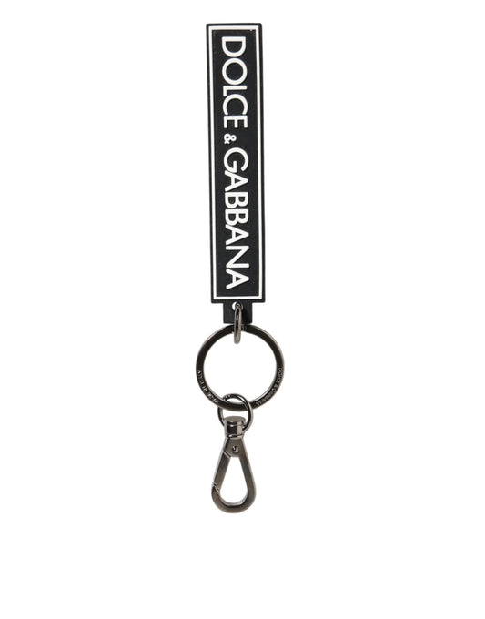 Dolce & Gabbana Schwarz Weiß DG Gummi Logo Silber Herrenhalter Schlüsselanhänger
