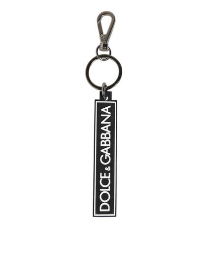 Dolce & Gabbana Schwarz Weiß DG Gummi Logo Silber Herrenhalter Schlüsselanhänger