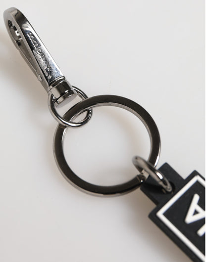 Dolce & Gabbana Schwarz Weiß DG Gummi Logo Silber Herrenhalter Schlüsselanhänger