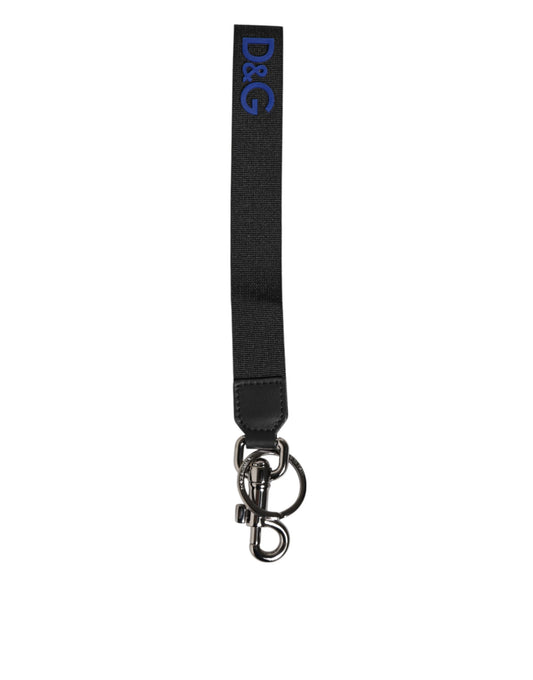 Dolce & Gabbana Schwarz Blau DG Logo Polyester Messing Halter Schlüsselanhänger Schlüsselring