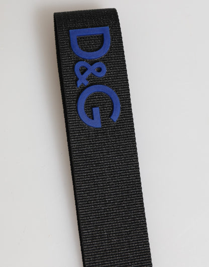 Dolce & Gabbana Schwarz Blau DG Logo Polyester Messing Halter Schlüsselanhänger Schlüsselring