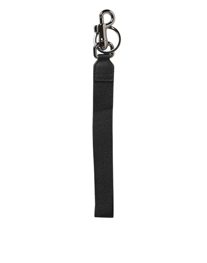 Dolce & Gabbana Schwarz Blau DG Logo Polyester Messing Halter Schlüsselanhänger Schlüsselring