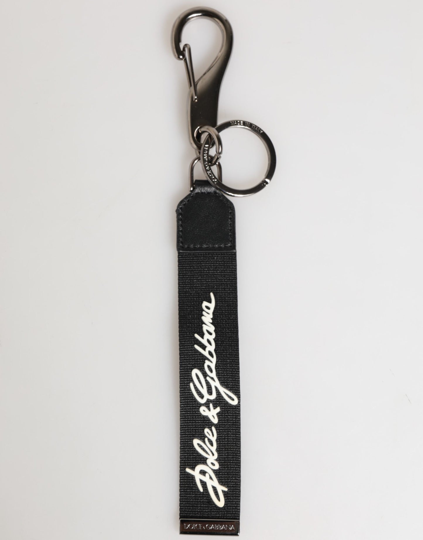 Dolce & Gabbana Schwarz Weiß Polyester DG Logo Silber Herren Schlüsselanhänger Schlüsselanhänger