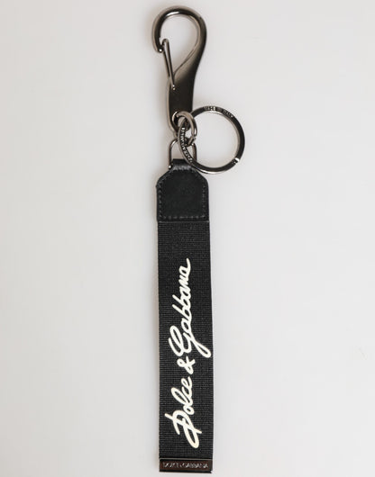 Dolce & Gabbana Schwarz Weiß Polyester DG Logo Silber Herren Schlüsselanhänger Schlüsselanhänger
