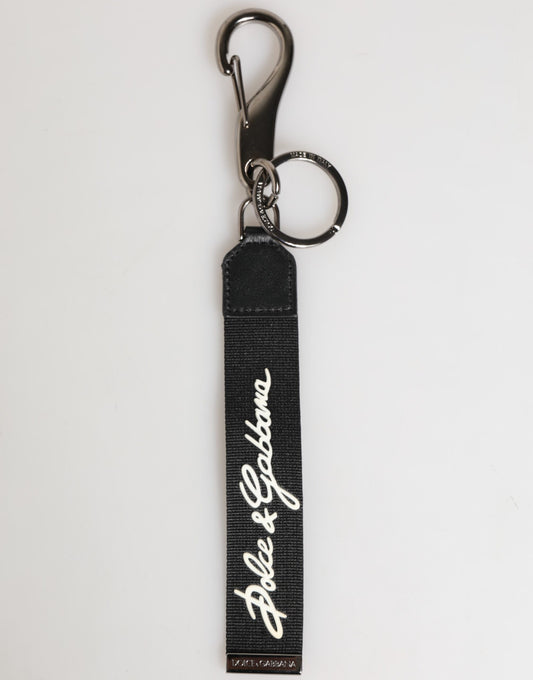 Dolce & Gabbana Schwarz Weiß Polyester DG Logo Silber Herren Schlüsselanhänger Schlüsselanhänger