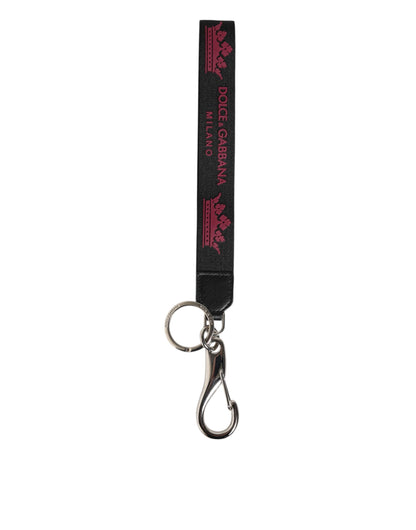 Dolce & Gabbana Schwarz Burgund Nylon DG Logo Krone Halter Schlüsselanhänger Schlüsselring