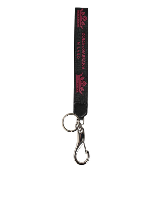 Dolce & Gabbana Schwarz Burgund Nylon DG Logo Krone Halter Schlüsselanhänger Schlüsselring