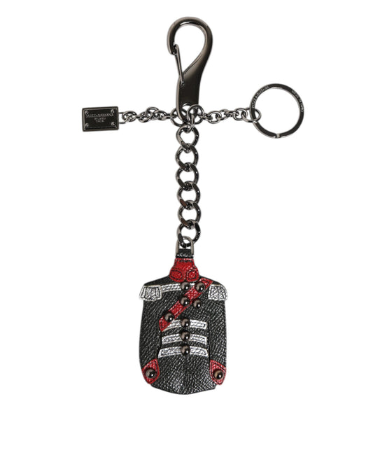 Dolce & Gabbana Schwarz Rot Militär Leder Patch DG Logo Schlüsselanhänger Schlüsselanhänger