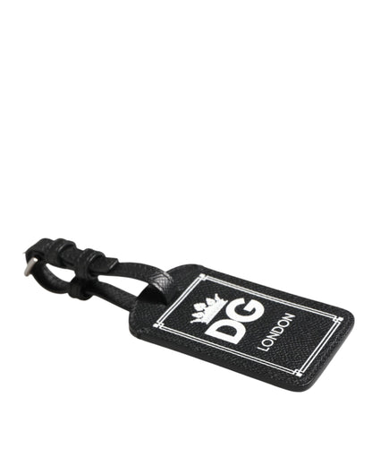 Dolce & Gabbana Schwarzes strukturiertes Leder DG Logo Travel Luggage Tag Schlüsselanhänger