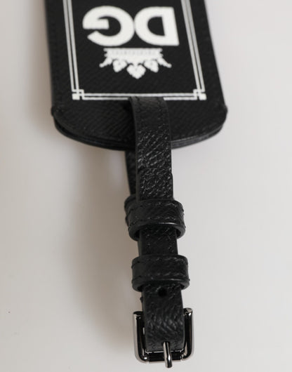 Dolce & Gabbana Schwarzes strukturiertes Leder DG Logo Travel Luggage Tag Schlüsselanhänger