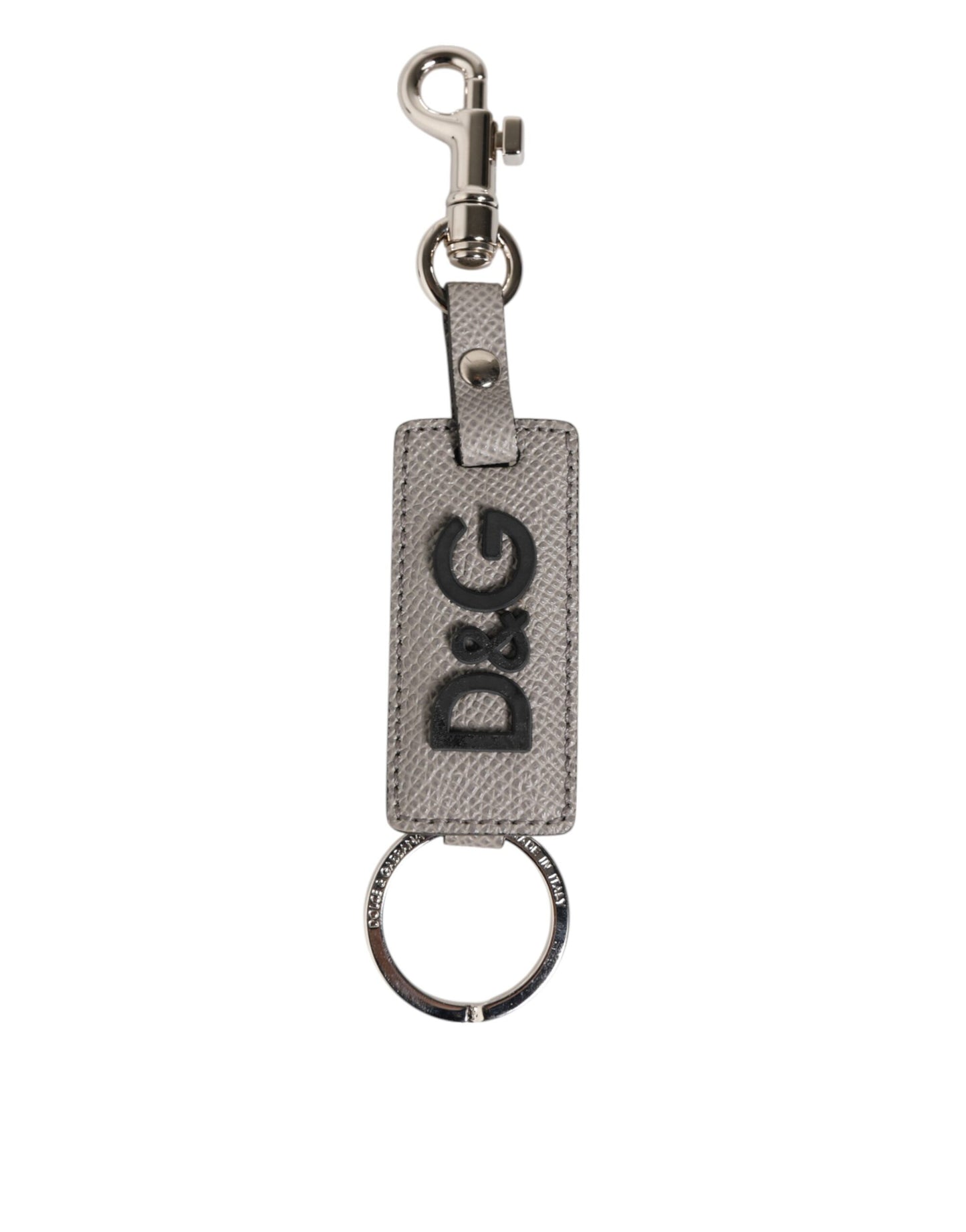 Dolce & Gabbana Graues Leder Logo Metallring Schlüsselanhänger Halter Schlüsselring