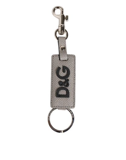 Dolce & Gabbana Graues Leder Logo Metallring Schlüsselanhänger Halter Schlüsselring