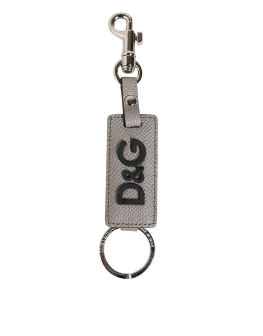 Dolce & Gabbana Graues Leder Logo Metallring Schlüsselanhänger Halter Schlüsselring