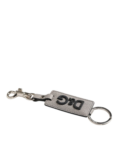 Dolce & Gabbana Graues Leder Logo Metallring Schlüsselanhänger Halter Schlüsselring