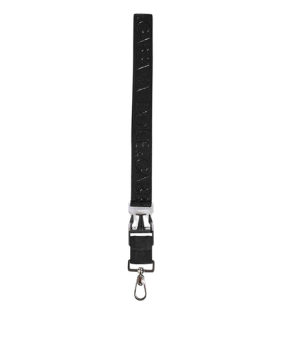 Dolce & Gabbana Schwarzer Polyester-Stretch gummiert DG Logo Männer Schlüsselanhänger