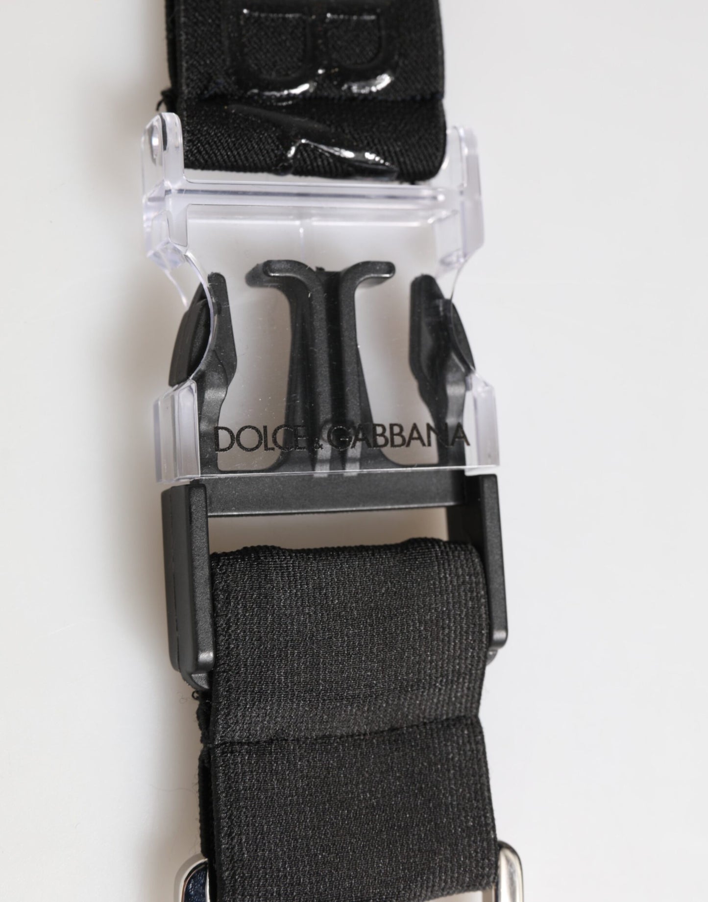 Dolce & Gabbana Schwarzer Polyester-Stretch gummiert DG Logo Männer Schlüsselanhänger