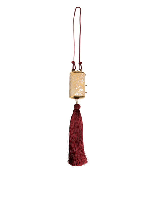Dolce & Gabbana Weiße Perle Harz Gold Metall Rot Quaste Anhänger Tasche