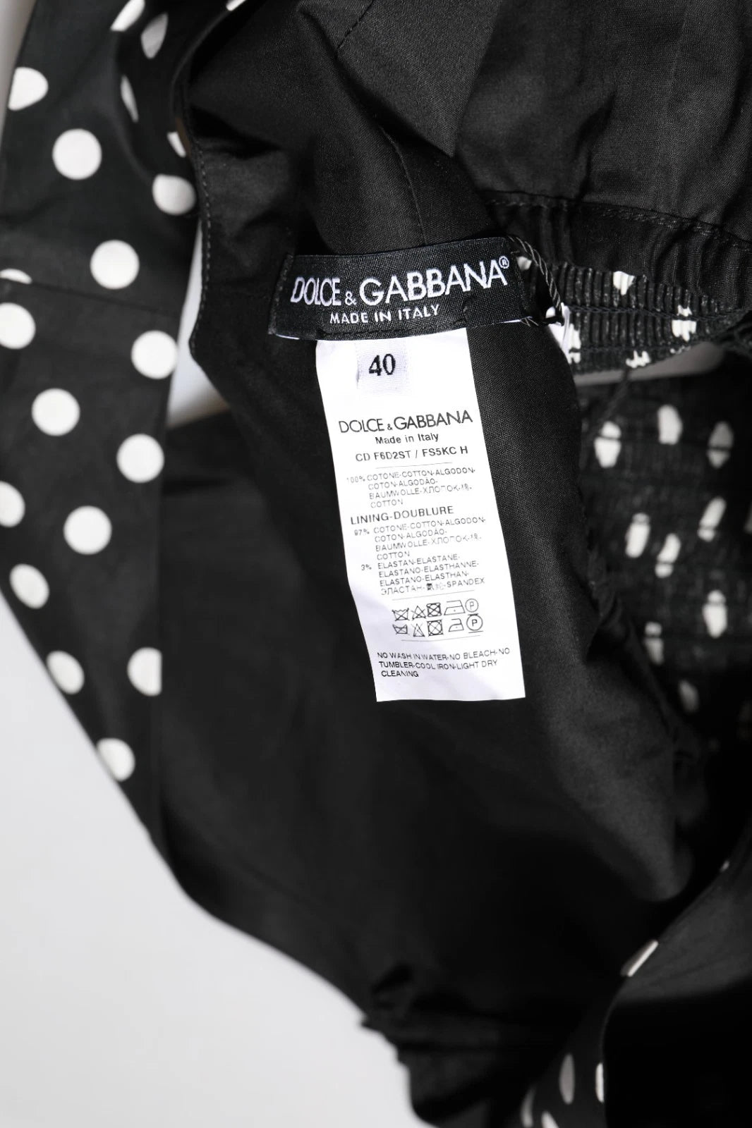 Dolce & Gabbana Schwarz Weiß Baumwolle Polka Dot Print V-Ausschnitt Kleid