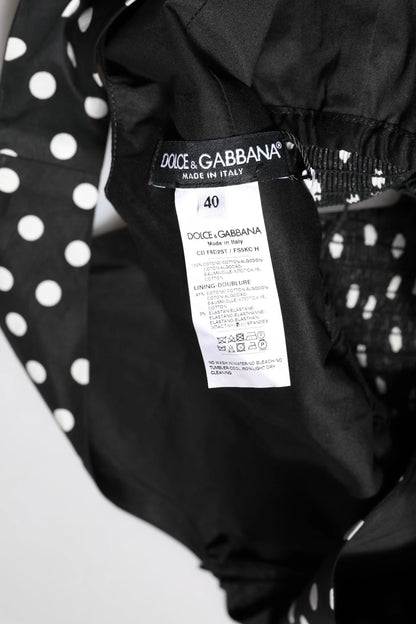 Dolce & Gabbana Schwarz Weiß Baumwolle Polka Dot Print V-Ausschnitt Kleid