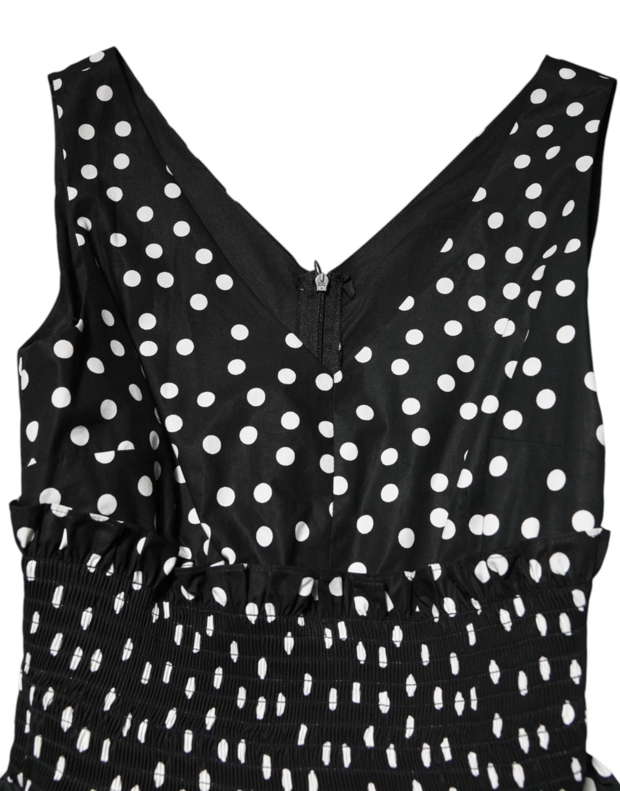 Dolce & Gabbana Schwarz Weiß Baumwolle Polka Dot Print V-Ausschnitt Kleid