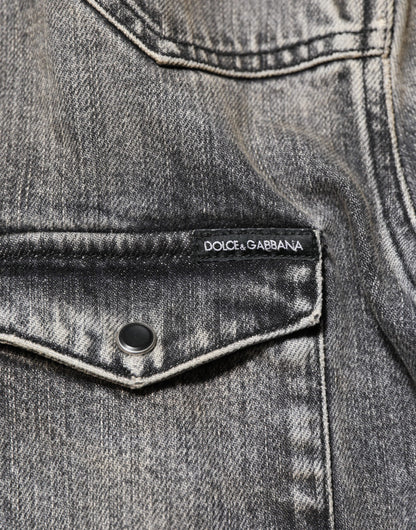 Dolce & Gabbana Schwarzes langärmeliges Freizeithemd aus gewaschener Baumwolle