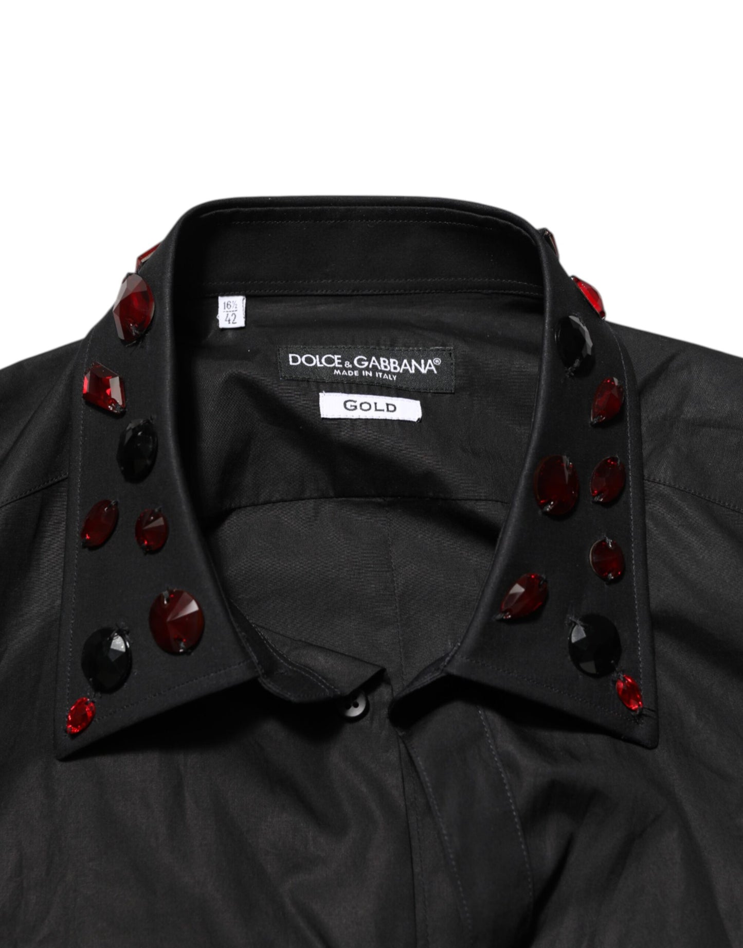 Dolce & Gabbana Schwarzes Baumwollhemd mit verschönertem Kragen für Männer