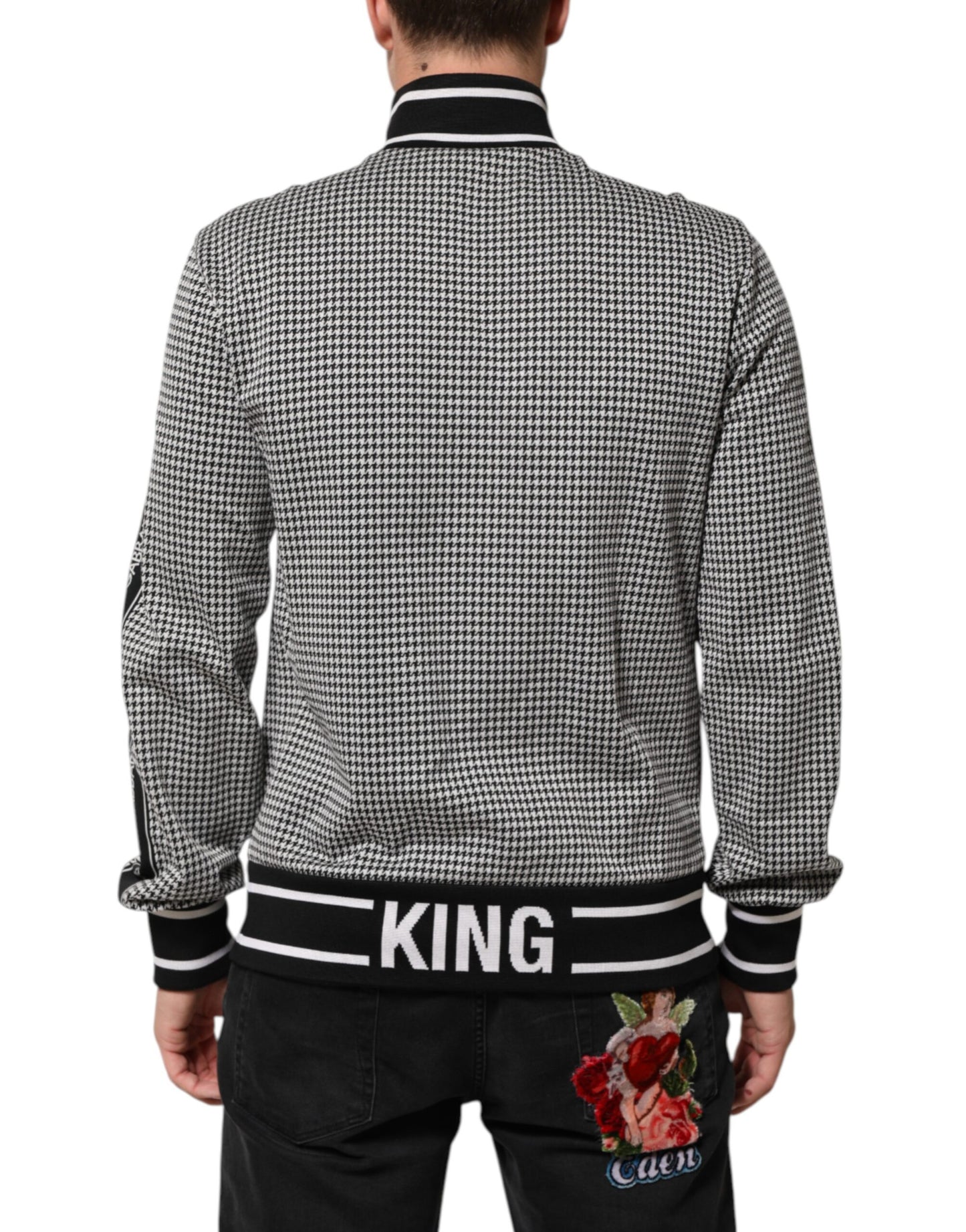 Dolce & Gabbana Schwarz-Weiß Hahnentritt-Wollwappenjacke Pullover