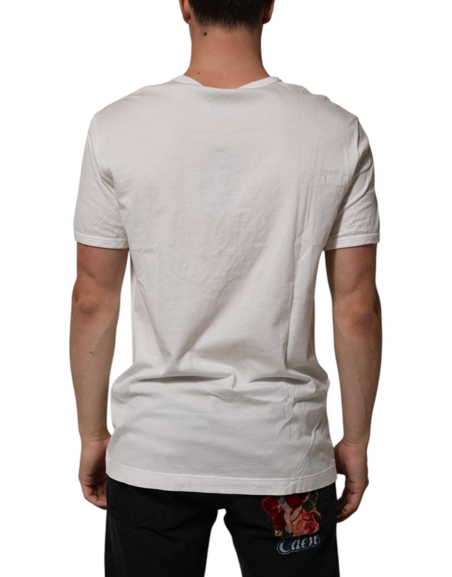 Dolce & Gabbana Weißes Baumwoll-T-Shirt mit geprägter DG-Krone für Männer