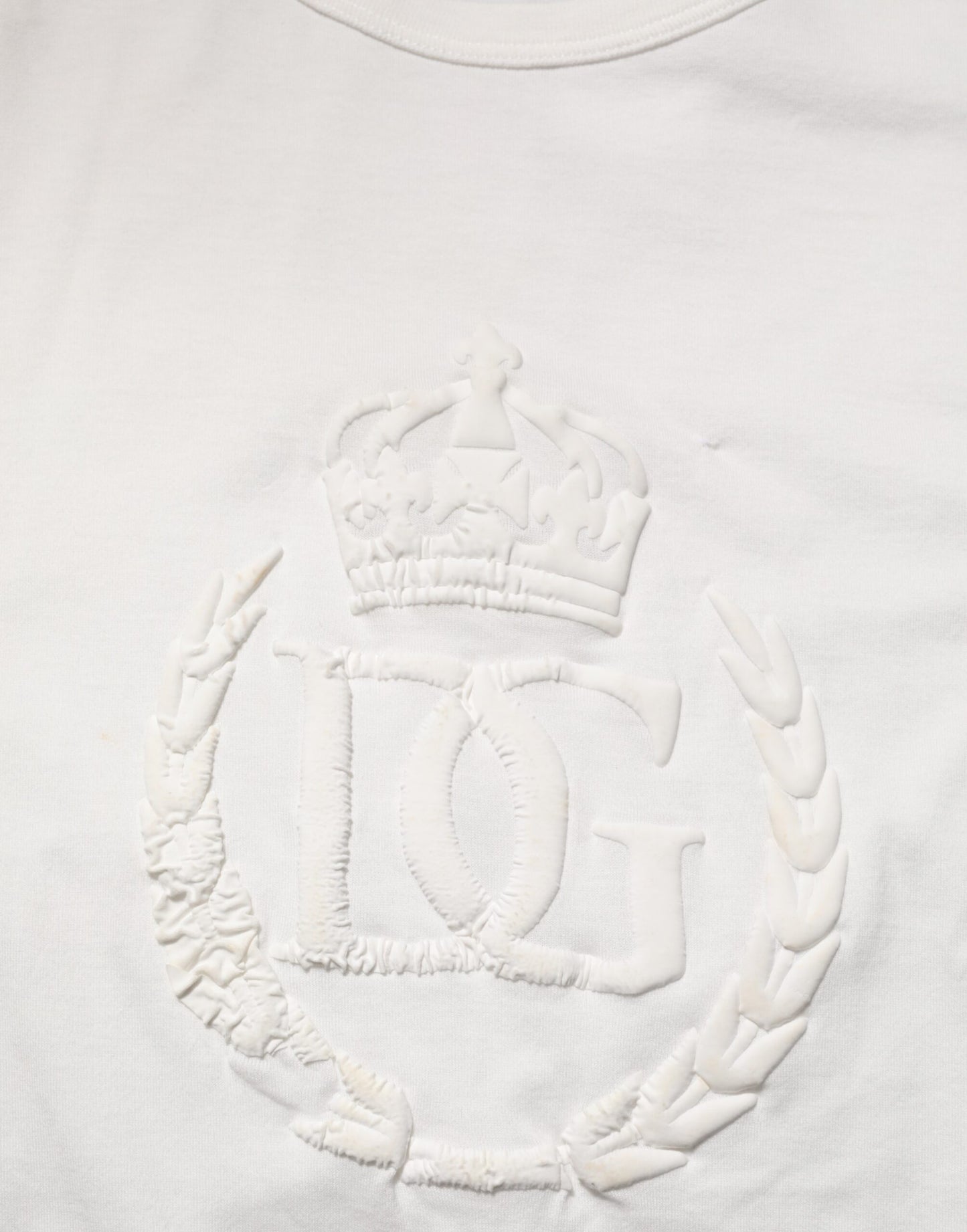 Dolce & Gabbana Weißes Baumwoll-T-Shirt mit geprägter DG-Krone für Männer