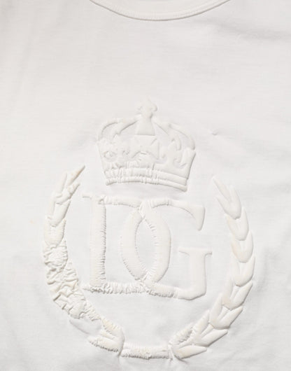 Dolce & Gabbana Weißes Baumwoll-T-Shirt mit geprägter DG-Krone für Männer