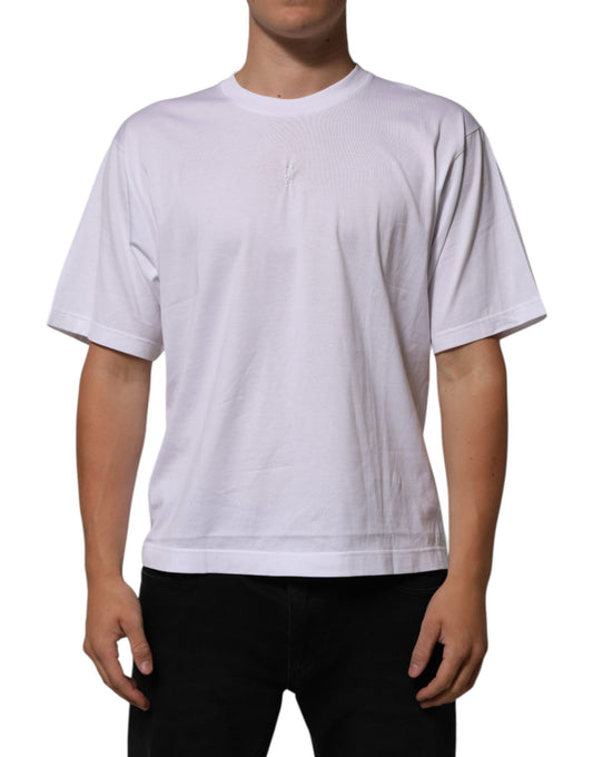 Dolce & Gabbana Weißes Baumwoll-Logo-Patch Rundhalsausschnitt Herren-T-Shirt