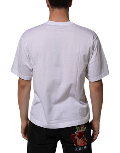 Dolce & Gabbana Weißes Baumwoll-Logo-Patch Rundhalsausschnitt Herren-T-Shirt