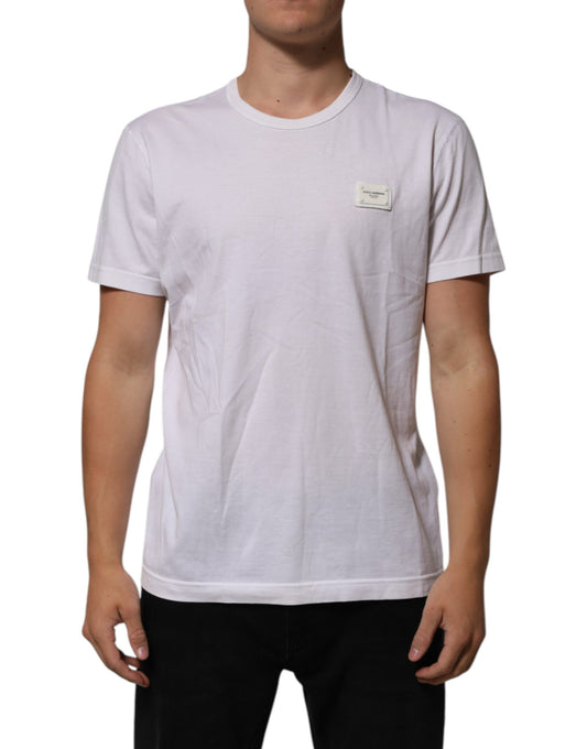 Dolce & Gabbana Weißes Baumwoll-Logo-Patch Rundhalsausschnitt Herren-T-Shirt