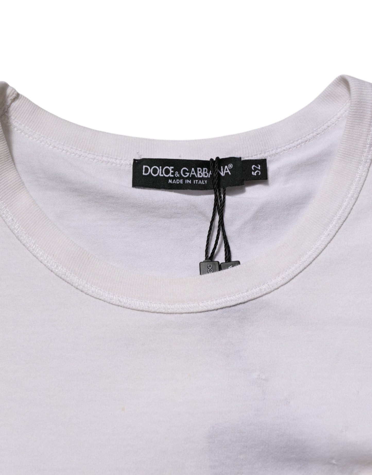 Dolce & Gabbana Weißes Baumwoll-Logo-Patch Rundhalsausschnitt Herren-T-Shirt