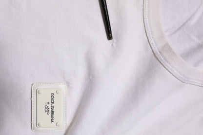 Dolce & Gabbana Weißes Baumwoll-Logo-Patch Rundhalsausschnitt Herren-T-Shirt