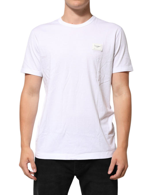 Dolce & Gabbana Weißes Logo-Plakette Baumwolle T-Shirt mit Rundhalsausschnitt
