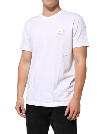 Dolce & Gabbana Weißes Logo-Plakette Baumwolle T-Shirt mit Rundhalsausschnitt