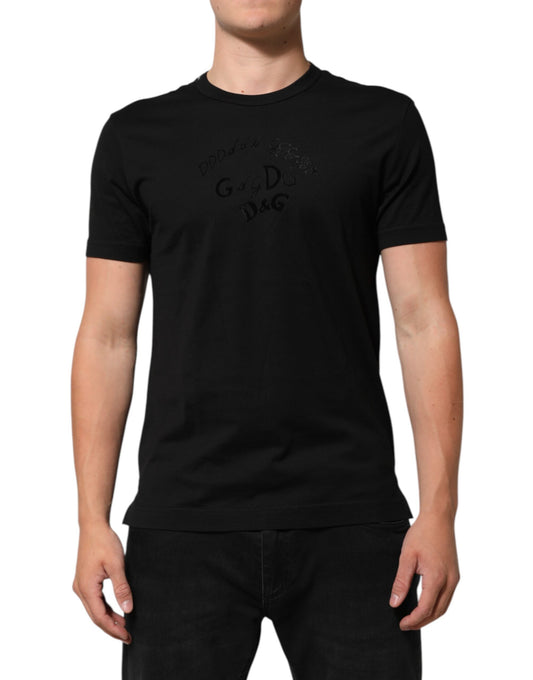 Dolce & Gabbana Schwarzes T-Shirt aus Baumwollsamt mit Logodruck für Männer