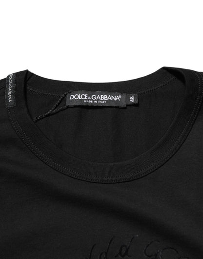Dolce & Gabbana Schwarzes T-Shirt aus Baumwollsamt mit Logodruck für Männer