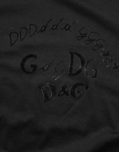 Dolce & Gabbana Schwarzes T-Shirt aus Baumwollsamt mit Logodruck für Männer